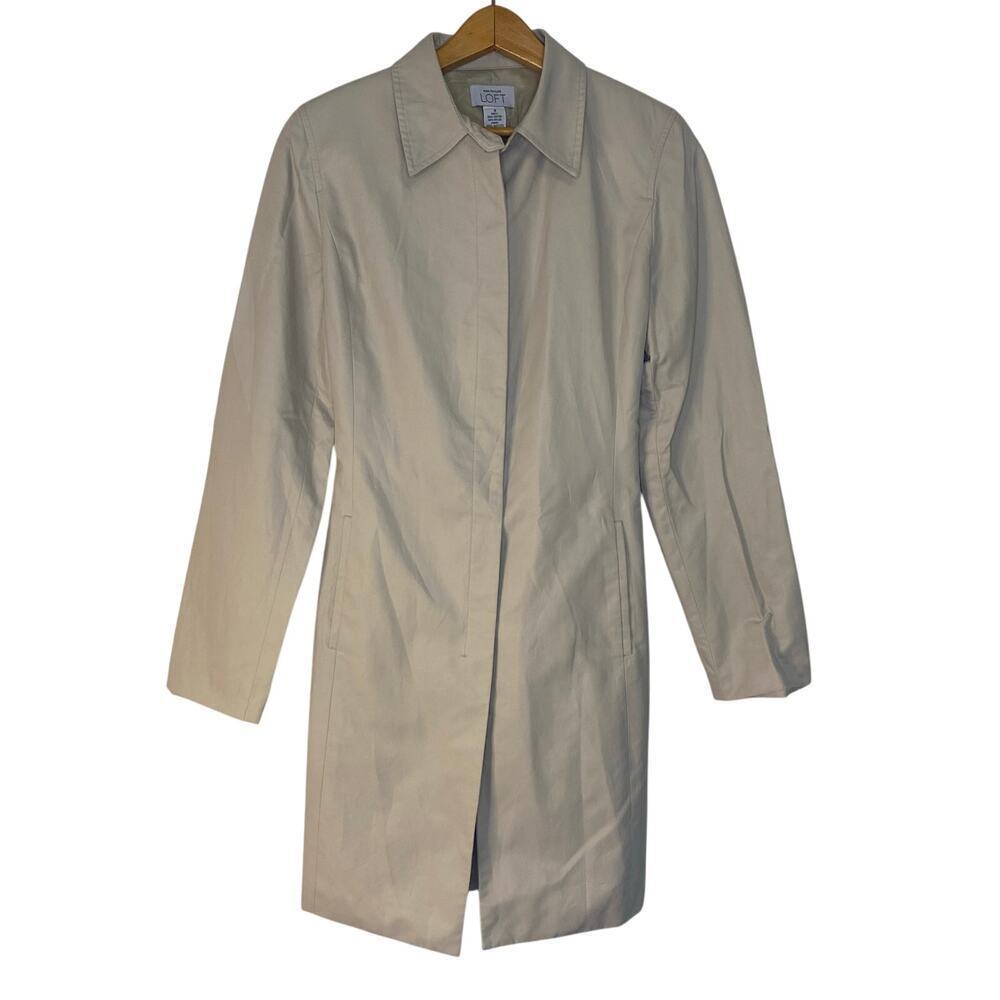 Ann Taylor Loft‎ Womens Beige Tan Cotton Nylon Trench Coat Jacket Size 4